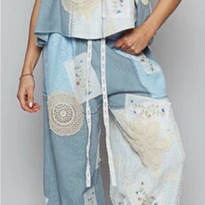 POL Mixed Print and Patched Pants in Sky Blue